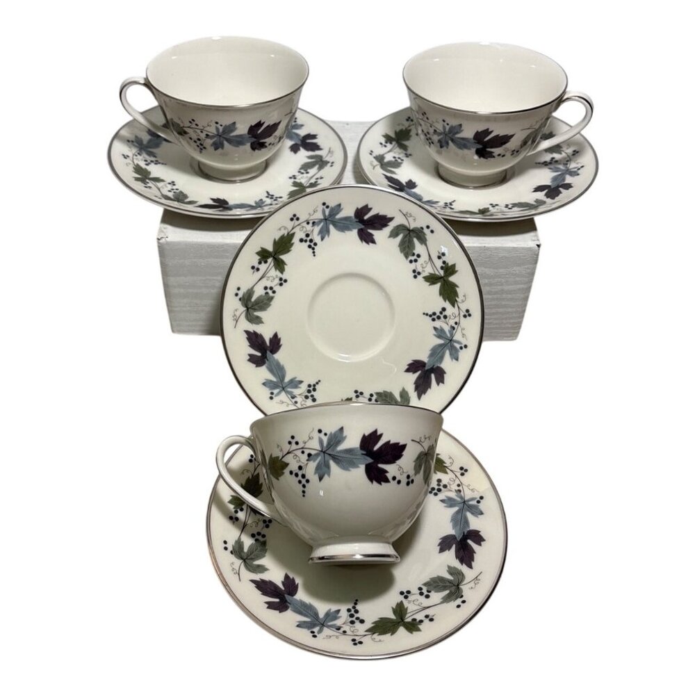 Royal Doulton Cups & Saucers TC1001 Translucent China Burgandy 3 Cups 4 Saucers